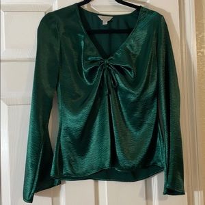 Belle Sky V-Neck Emerald Long Sleeve Blouse